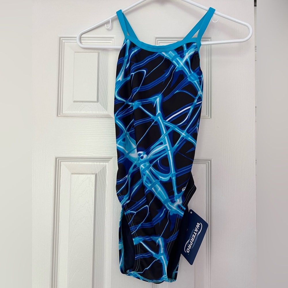 NWT Waterpro Blue and Black Lightning Swimsuit Size 32